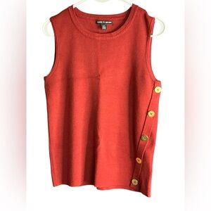 Cable & Gauge Red Tank Top with Side Buttons